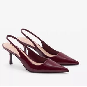 Mango Burgundy Pointed Toe Slingback Pumps